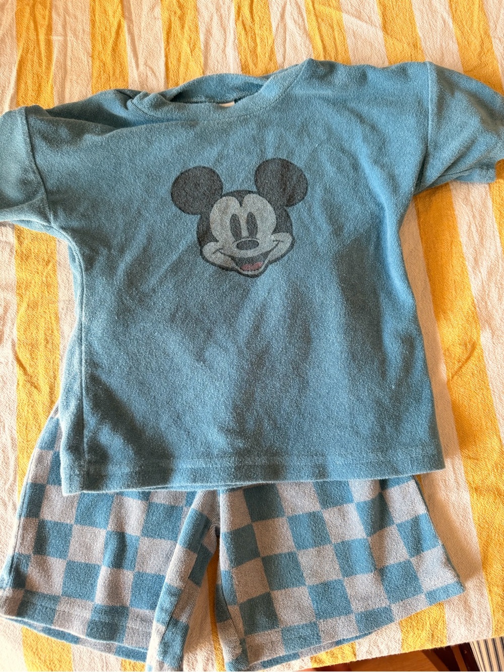 Disney Blue Mickey Mouse Short Sleeve Tee and Check Shorts Set